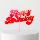 Cake Topper - Groovy Happy Birthday (Red/Blush Acrylic Cake Topper)