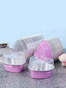 Baking Cups - Pink Foil Heart Cups with Lids - 10 Pack