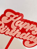 Cake Topper - Groovy Happy Birthday (Red/Blush Acrylic Cake Topper)