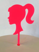 Cake Topper -  Barbie Silhouette - Fluro Pink (Acrylic Cake Topper)