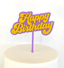 Cake Topper - Groovy Happy Birthday (Mauve/Yellow Acrylic Cake Topper)