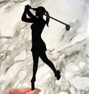 Cake Topper - Silhouette Lady Golfer (Black Acrylic Cake Topper)