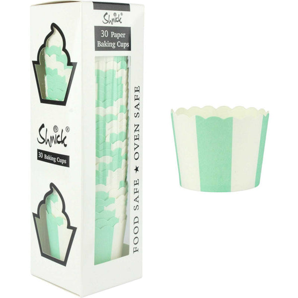 Cupcake Cups - Mint Stripe Self Standing Baking Cups 30pk