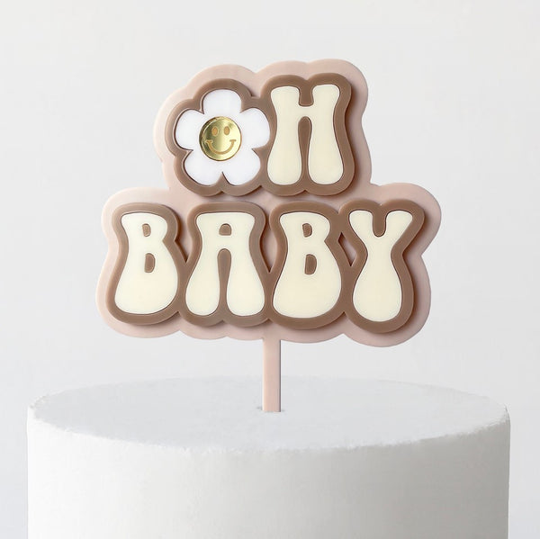 Cake Topper - Groovy Oh Baby (Cappuccino /Mocha /Cream Acrylic Cake Topper)
