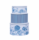Cake Storage Tin - China Blue Etchings & Roses 19cm (Small) Round - by Sanderson