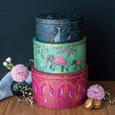 Cake Storage Tin - New India (Green Elephants) 22cm (Medium) Round - by Sara Miller London