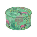 Cake Storage Tin - New India (Green Elephants) 22cm (Medium) Round - by Sara Miller London