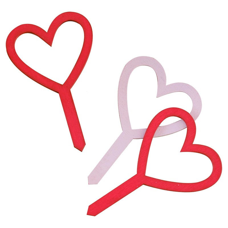 Cupcake Toppers - Red & Pink Wooden Hearts - 6pk