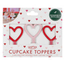 Cupcake Toppers - Red & Pink Wooden Hearts - 6pk