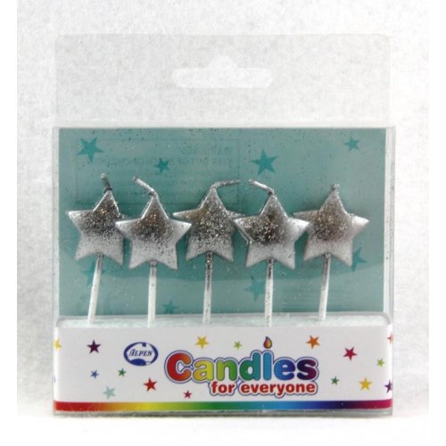 Candles: Silver Glitter Stars 5pk