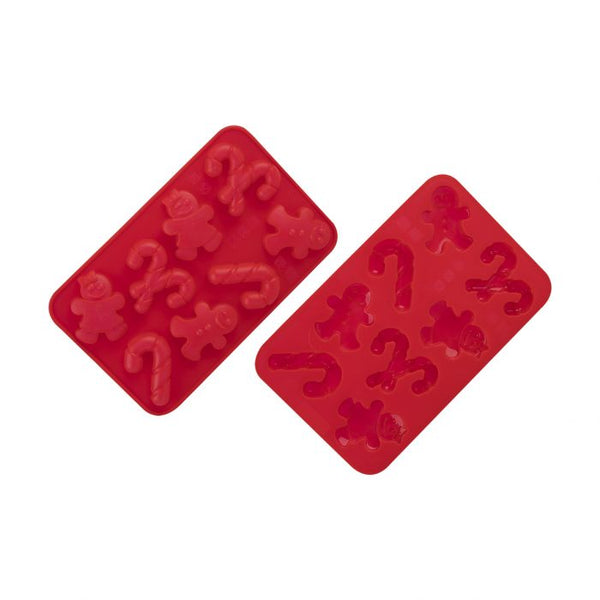 Chocolate Mould - Christmas Candy Cane & Gingerbread Man Silicone Chocolate Mould (Set of 2) - Red