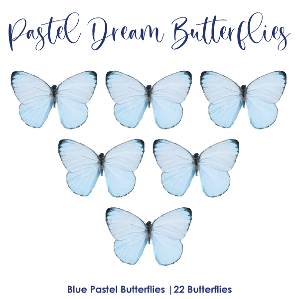 Cupcake Topper - Blue Pastel Dream Butterflies 22pk - Edible Wafer Paper