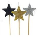 Candle: Silver Glitter Star - long stick candle