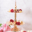 Cake Stand - 2 Tier Cupcake Stand - Textured Gold Metal (38cm D x 58cm H)