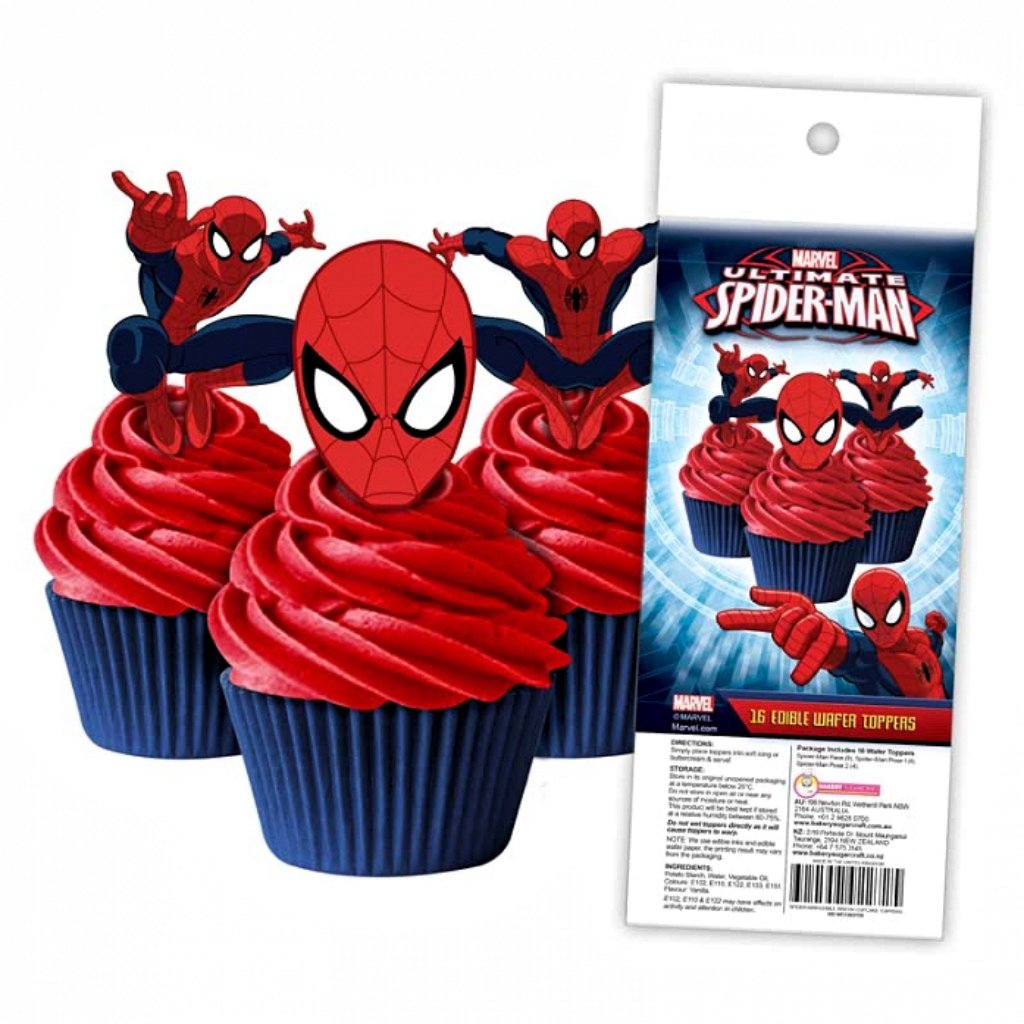 Cupcake Toppers Spiderman Wafer Paper Cupcake Toppers 16 pieces Latorta