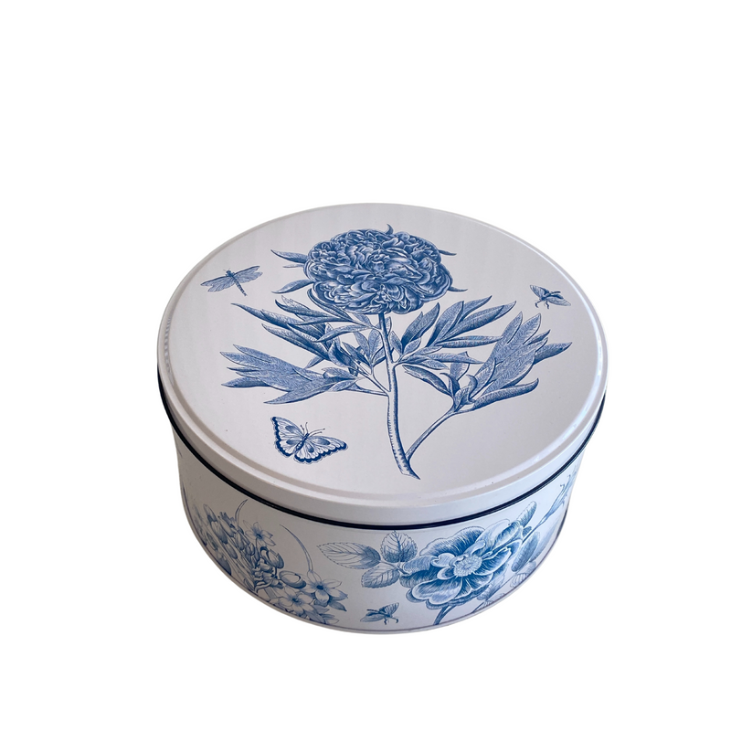 Cake Storage Tin - China Blue Etchings & Roses 19cm (Small) Round - by Sanderson