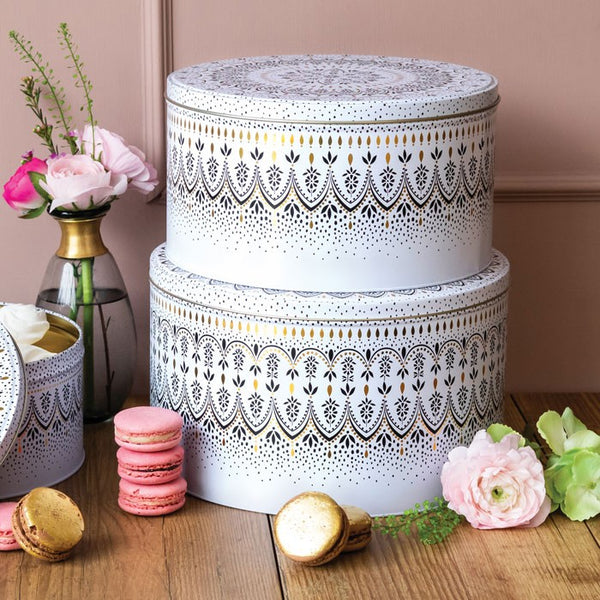 Cake Storage Tin - Artisanne Noir 22cm (Medium) Round - by Sara Miller London