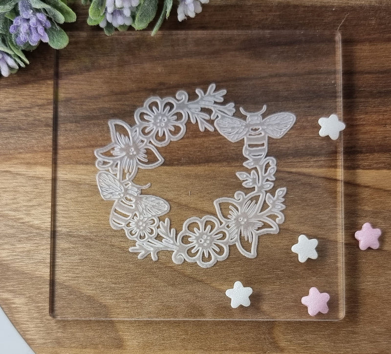 Debosser - Bees on a Floral Wreath (Cookie / Fondant Embosser)