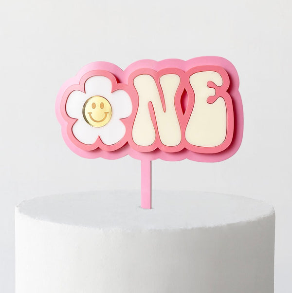 Cake Topper - Groovy One (Pink/Strawberry/Cream Acrylic 1st Birthday Cake Topper)