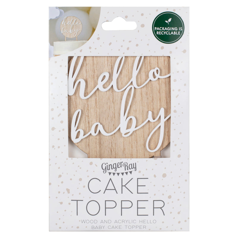 Cake Topper - Hello Baby (White Acrylic on Wood)