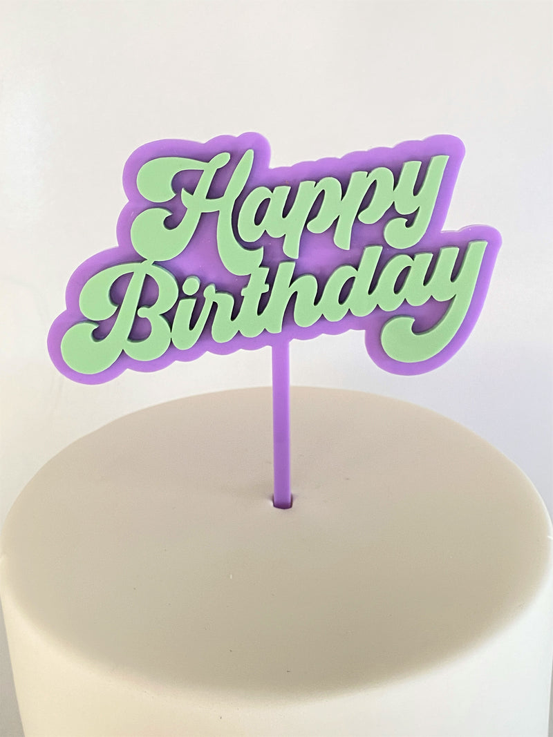 Cake Topper - Groovy Happy Birthday (Mauve/Wasabi Acrylic Cake Topper)