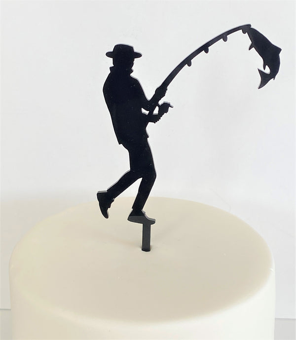 Cake Topper - Silhouette Fisherman (Black Acrylic Cake Topper)