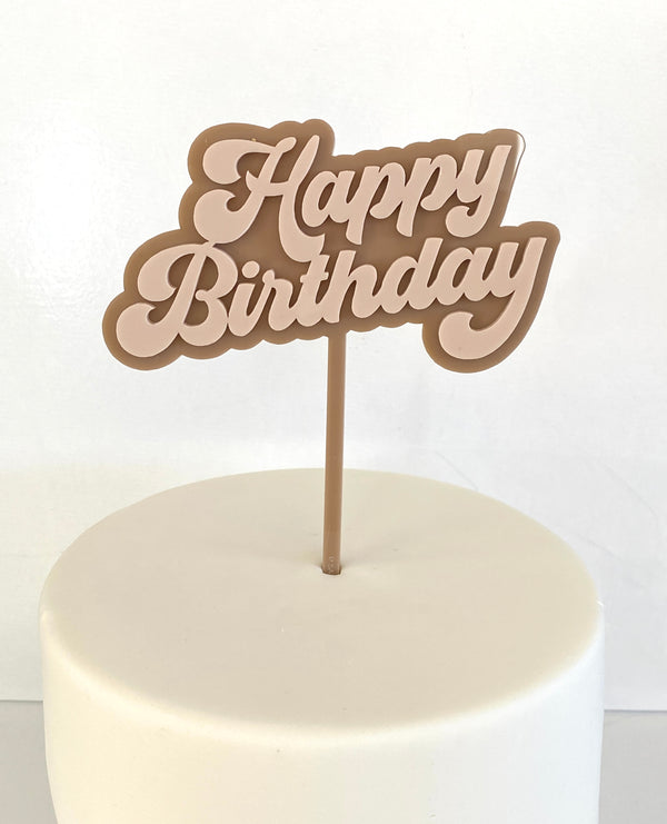 Cake Topper - Groovy Happy Birthday (Mocha/Cappuccino Acrylic Cake Topper)
