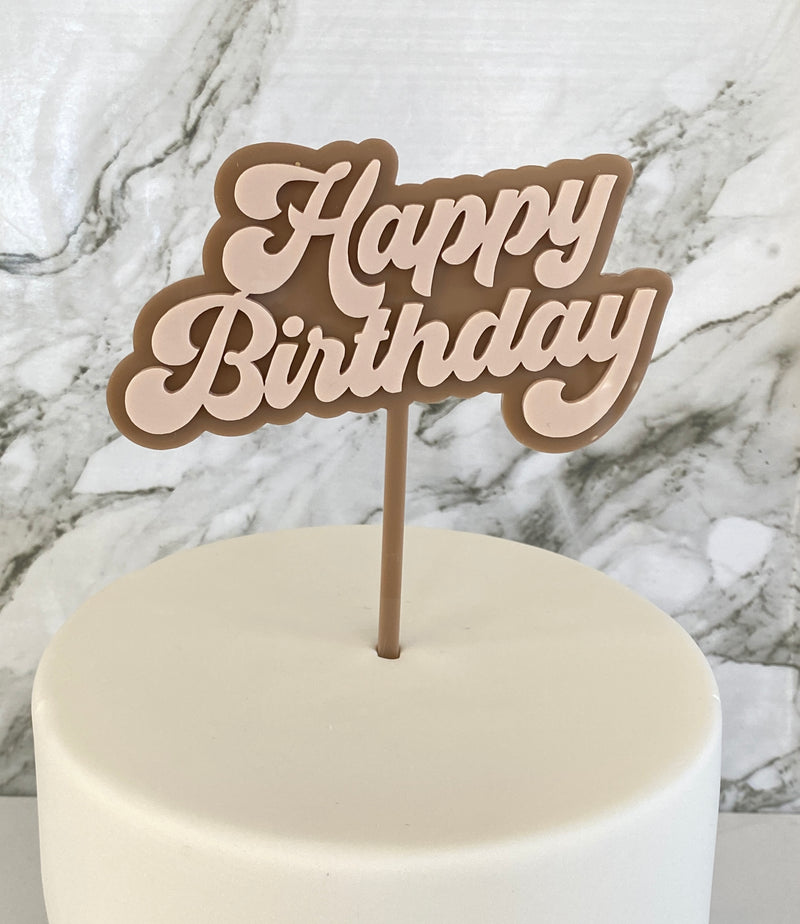 Cake Topper - Groovy Happy Birthday (Mocha/Cappuccino Acrylic Cake Topper)