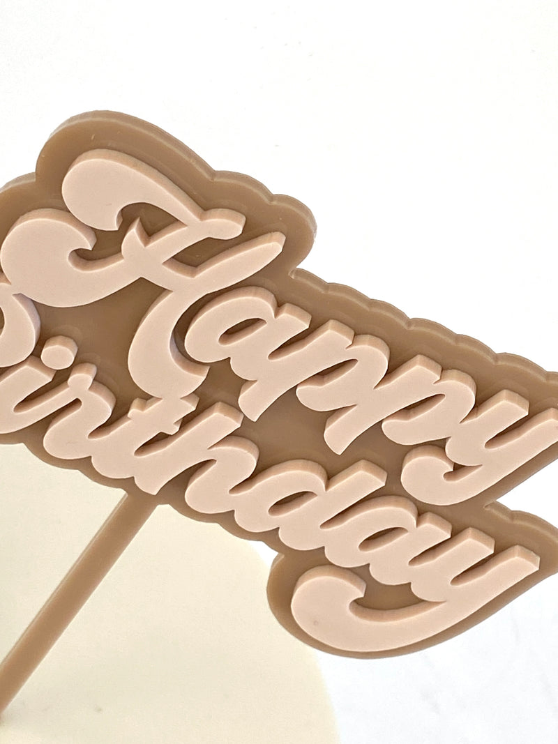 Cake Topper - Groovy Happy Birthday (Mocha/Cappuccino Acrylic Cake Topper)