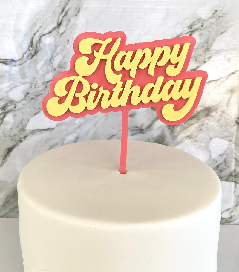 Cake Topper - Groovy Happy Birthday (Strawberry/Butter Acrylic Cake Topper)