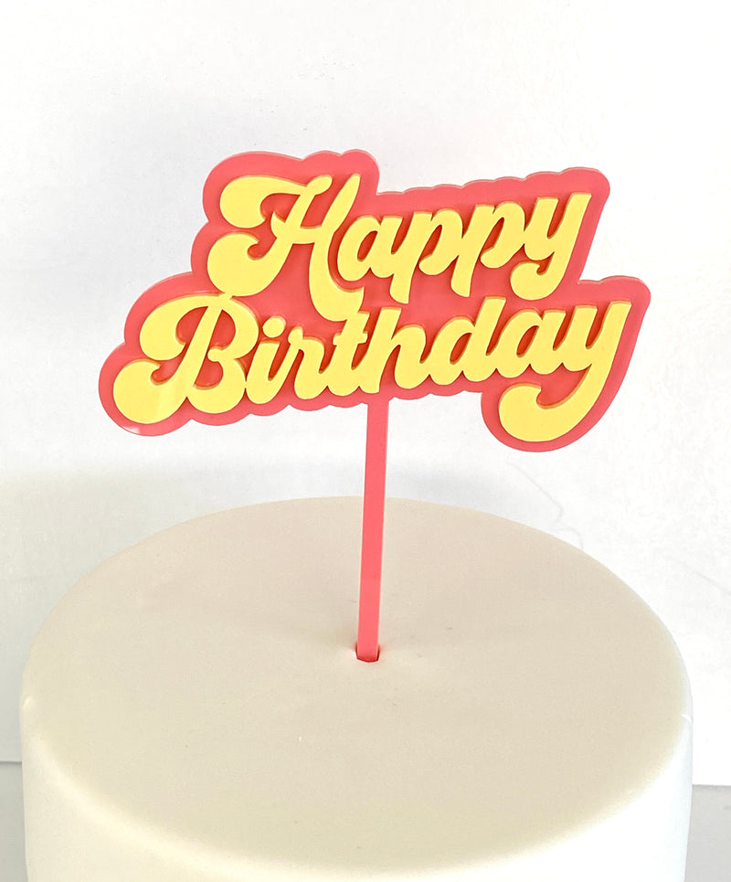 Cake Topper - Groovy Happy Birthday (Strawberry/Butter Acrylic Cake Topper)