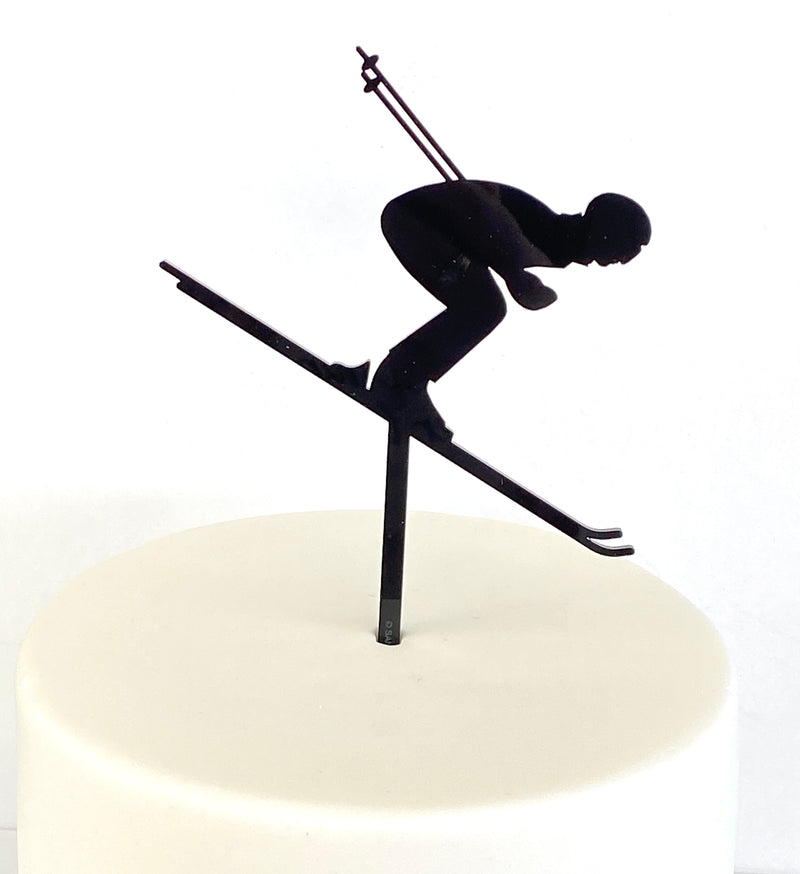 Cake Topper - Silhouette Snow Skier (Black Acrylic Cake Topper)