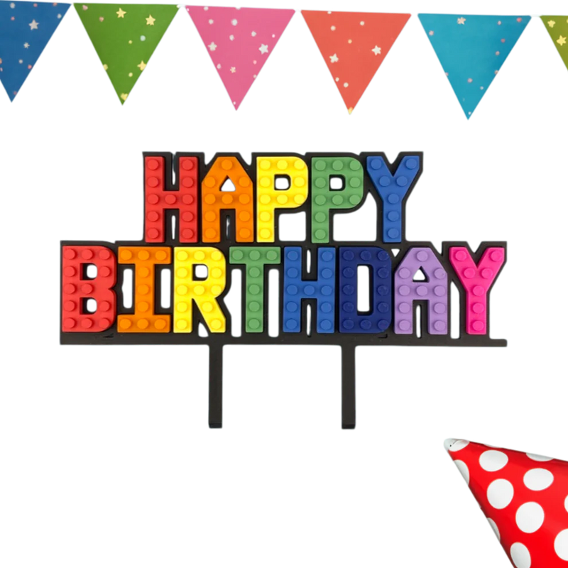 Cake Topper - Lego Happy Birthday - Rainbow Colours