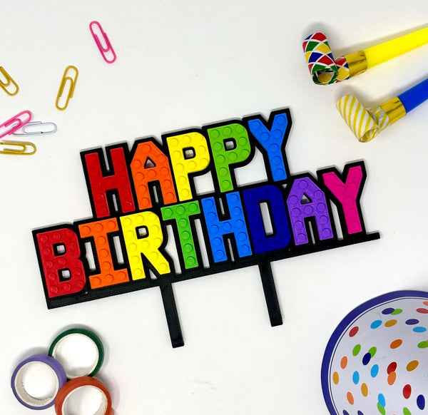 Cake Topper - Lego Happy Birthday - Rainbow Colours