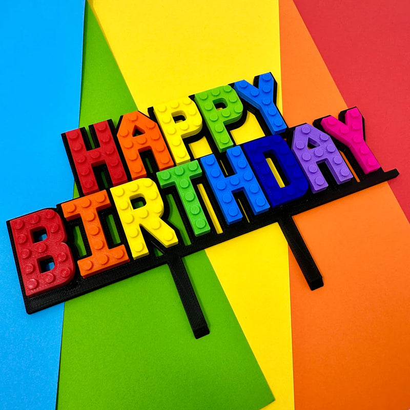 Cake Topper - Lego Happy Birthday - Rainbow Colours