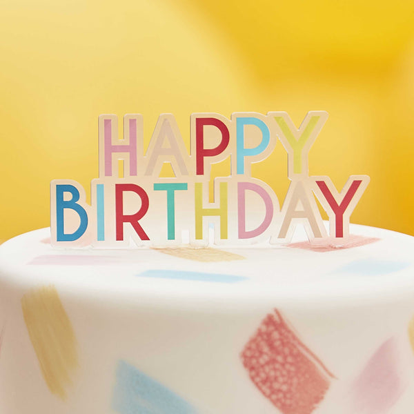 Cake Topper - Happy Birthday - Multi-coloured Acrylic Cake Topper