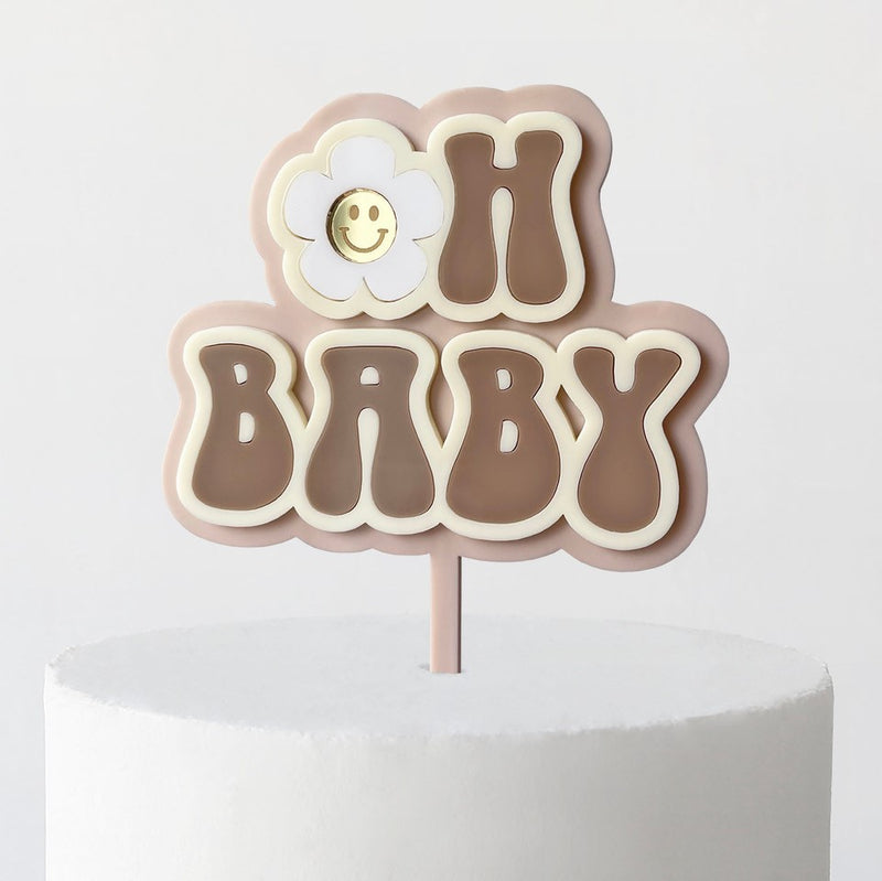 Cake Topper - Groovy Oh Baby (Cappuccino /Mocha /Cream Acrylic Cake Topper)