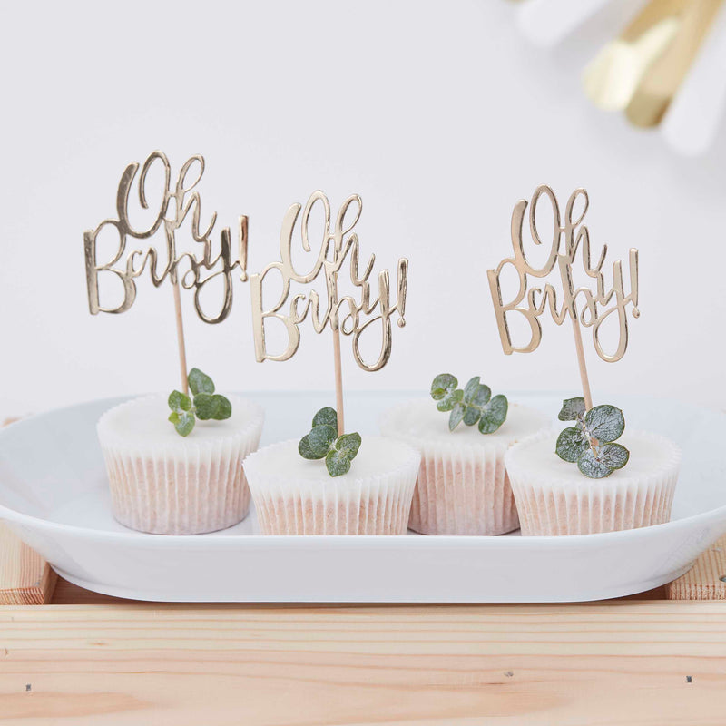 Cupcake Toppers - Oh Baby (Gold Foil) 12pk