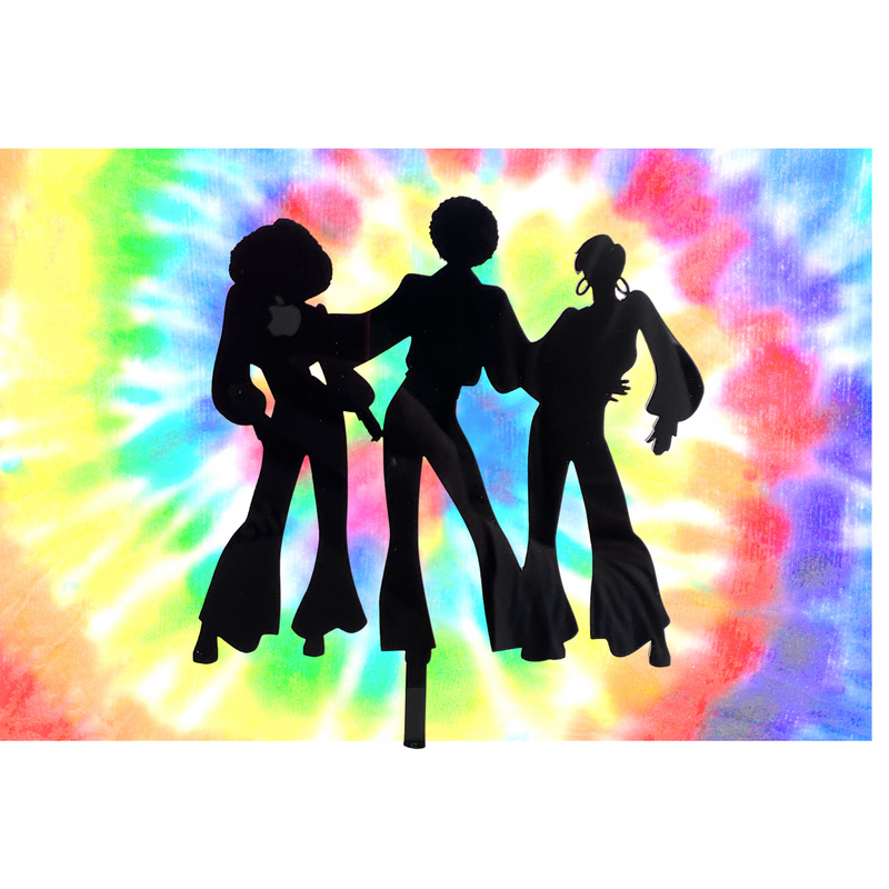 Cake Topper - Silhouette Disco Dancing (Black Acrylic Cake Topper)