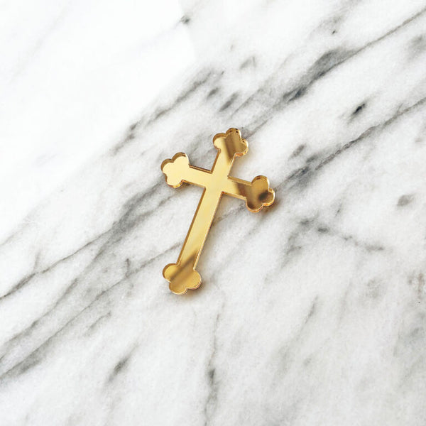 Cake Topper - Gold Orthodox Cross Cake Badge (no pick)