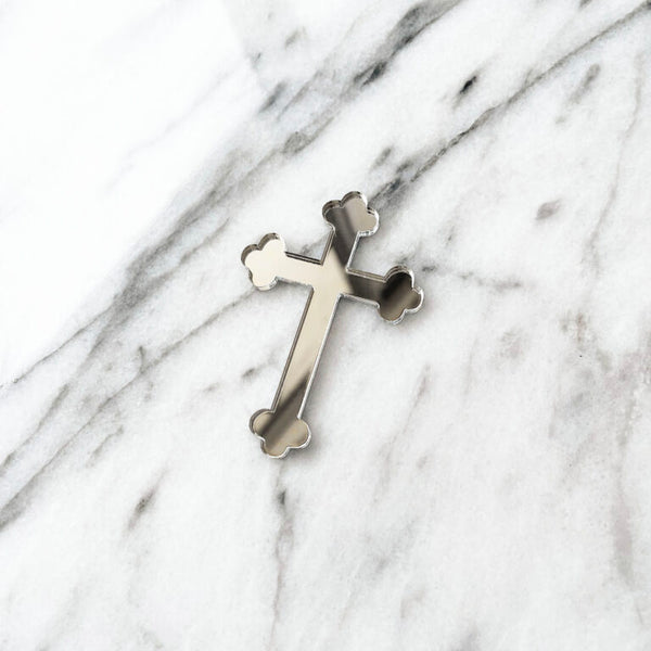 Cake Topper - Silver Orthodox Cross Cake Badge (no pick)