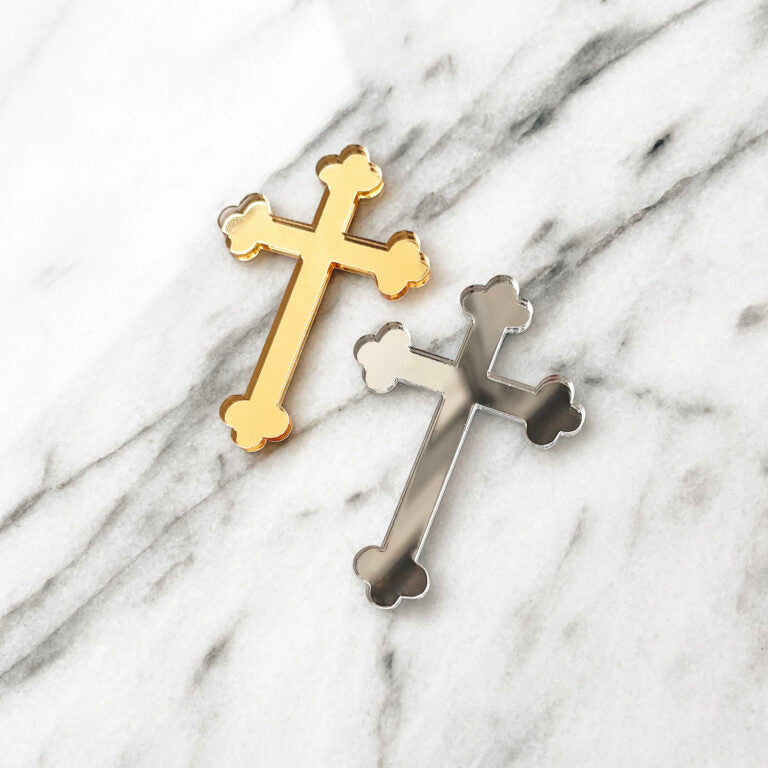 Cake Topper - Silver Orthodox Cross Cake Badge (no pick)