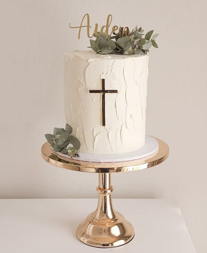 Cake Topper - Gold Thin Cross Cake Badge (no pick)