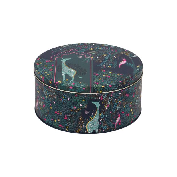 Cake Storage Tin - New India (Navy Giraffes) 20cm (Small) Round - by Sara Miller London
