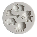 Silicon Mould - Cute Safari Animals (Hippo, Giraffe, Elephant, Monkey, Lion)