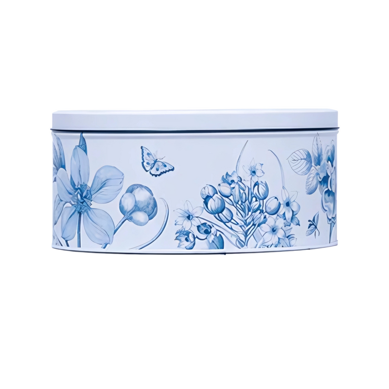 Cake Storage Tin - China Blue Etchings & Roses 19cm (Small) Round - by Sanderson