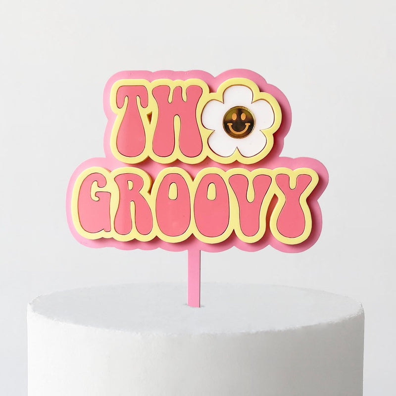 Cake Topper - Two Groovy (Pink/Strawberry/Butter Acrylic Cake Topper)