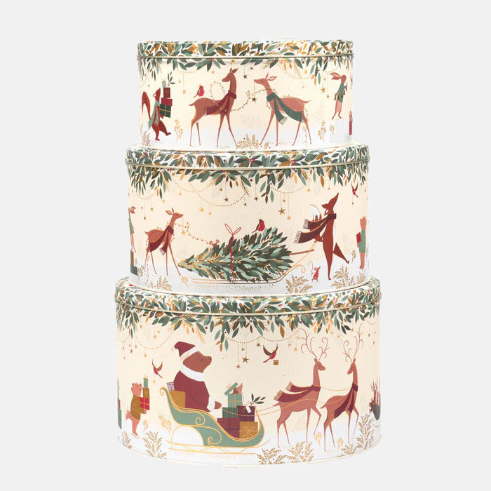 Cake Storage Tin - Woodland Tales (Christmas) Round Cake Tin - Medium