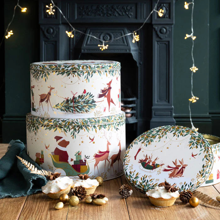 Cake Storage Tin - Woodland Tales (Christmas) Round Cake Tin - Small