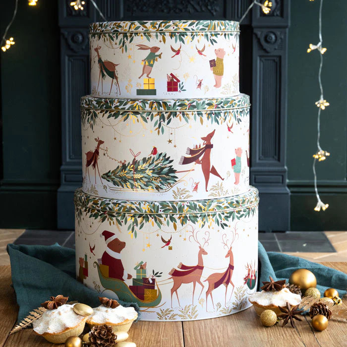 Cake Storage Tin - Woodland Tales (Christmas) Round Cake Tin - Small